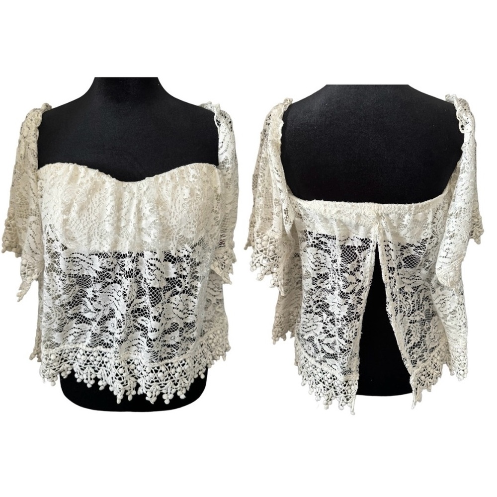 Windsor | White Crochet off the shoulders open back top size M